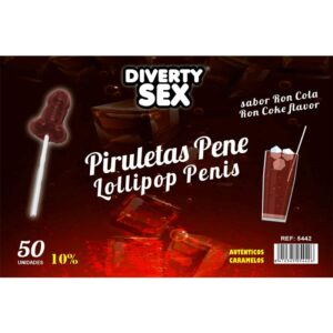 50 Piruletas Forma Pene Sabor Ron Cola 10% Alcohol