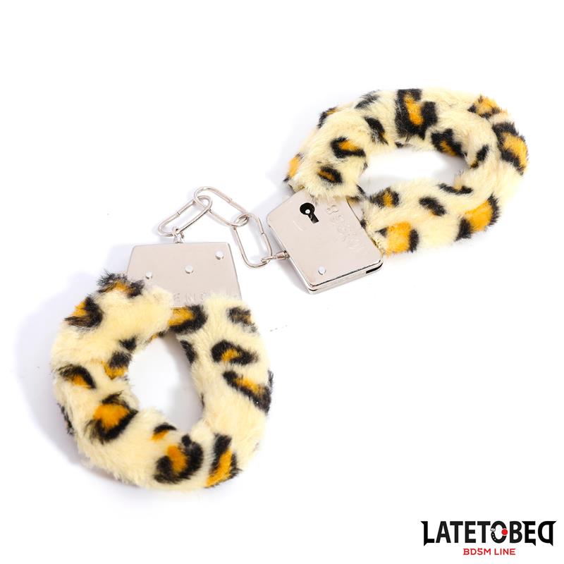 Esposas de Metal Furry con Pelo Animal Print Leopardo - Imagen 3