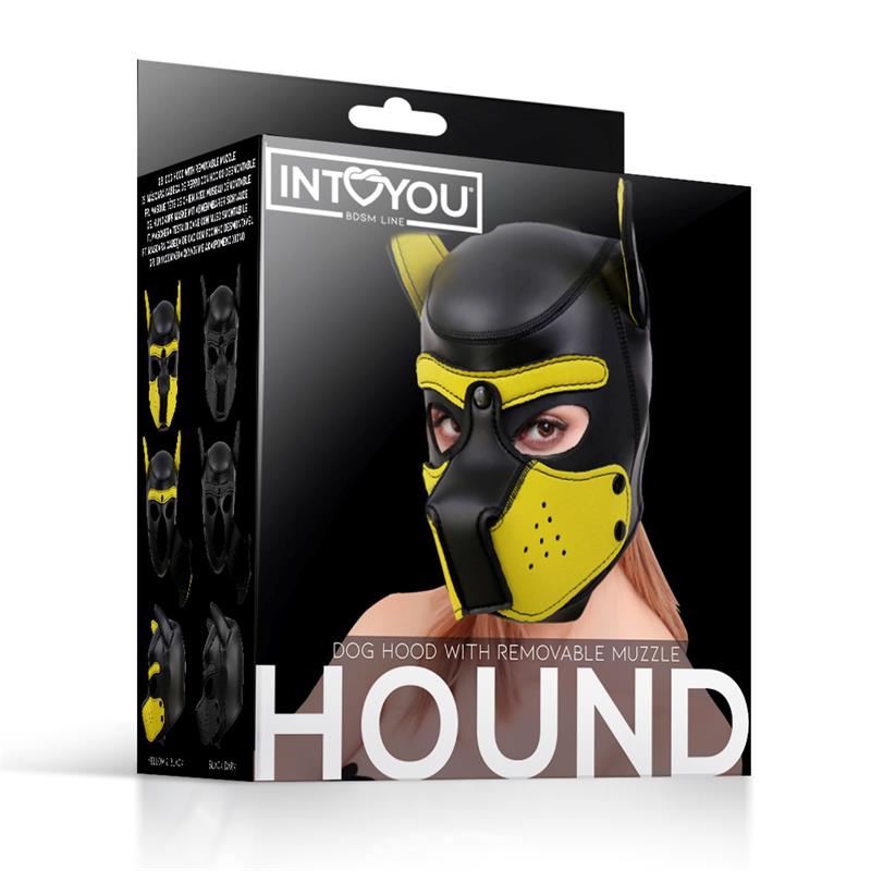 Hound Máscara de Perro Neopreno Hocico Extraíble Negro/Amarillo Talla Única - Imagen 3