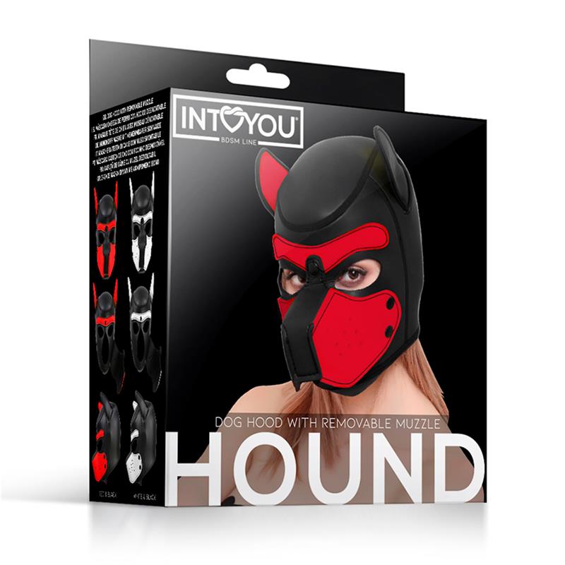 Hound Máscara de Perro Neopreno Hocico Extraíble Negro/Rojo Talla Única - Imagen 3