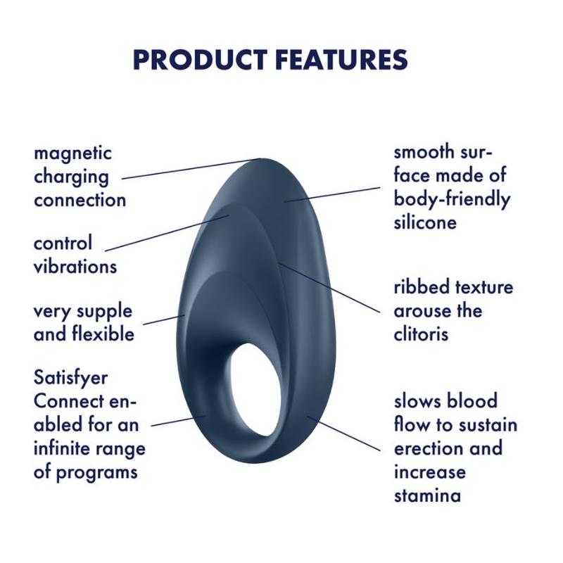 Mighty One Anillo Vibrador con APP Azul - Imagen 10