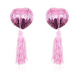 Pezoneras Autoadhesivas Forma de Corazón con Lentejuelas Rosa