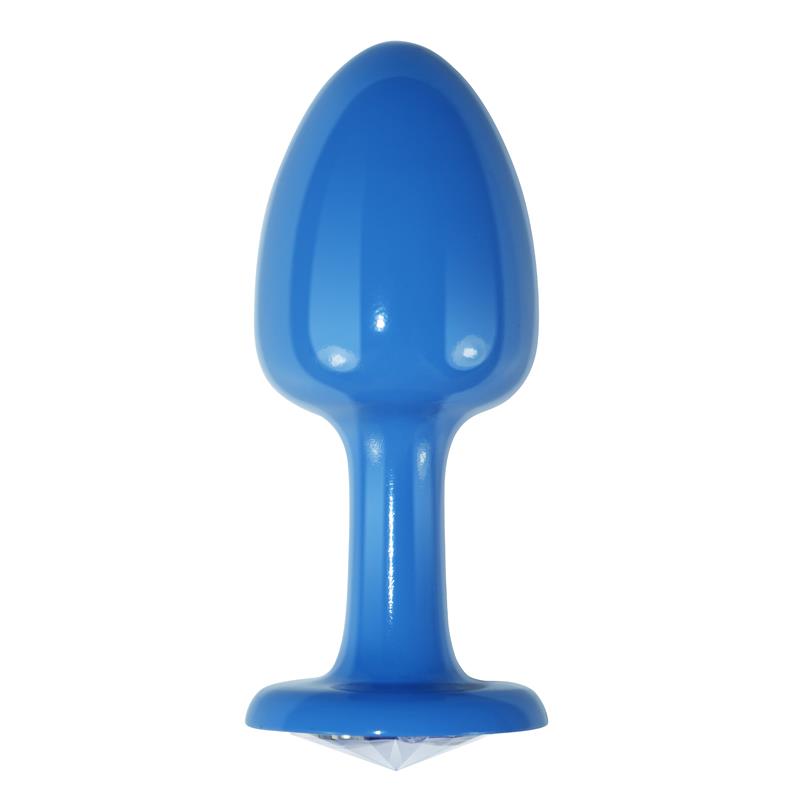Plug Anal de Metal Azul Rosebud con Joya Transparente - Imagen 3