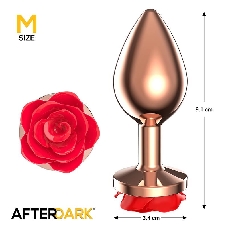 Rose Plug Anal Oro Rosa con Rosa Roja en la Base Talla M - Imagen 3