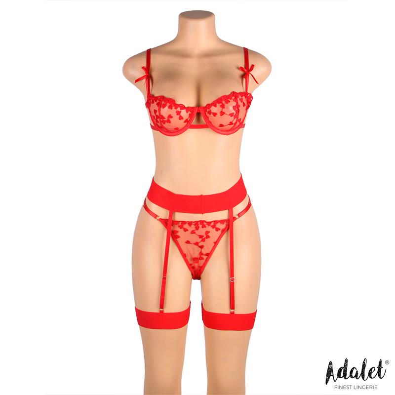 Yvonne Set Sujetador, Tanga y Liguero con Corazones Rojo - Imagen 11