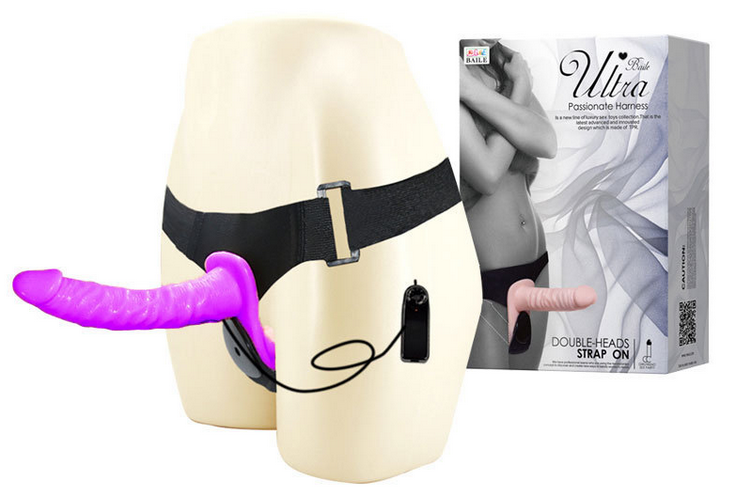 Ultra Passionate Harness doble pene con vibración Morado