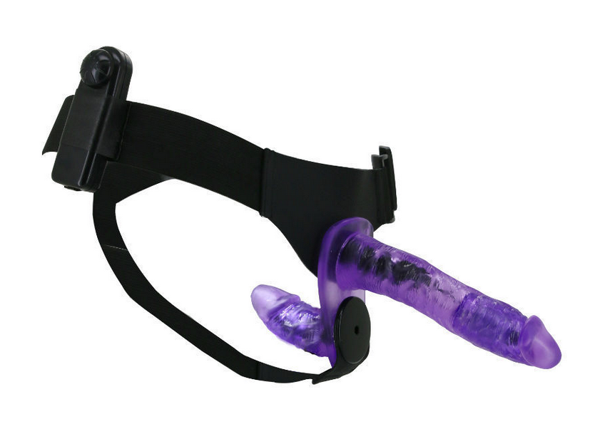 Ultra Passionate Harness doble pene con vibración Morado - Imagen 3