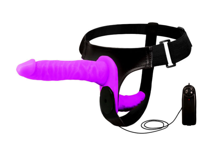 Ultra Passionate Harness doble pene con vibración Morado - Imagen 11