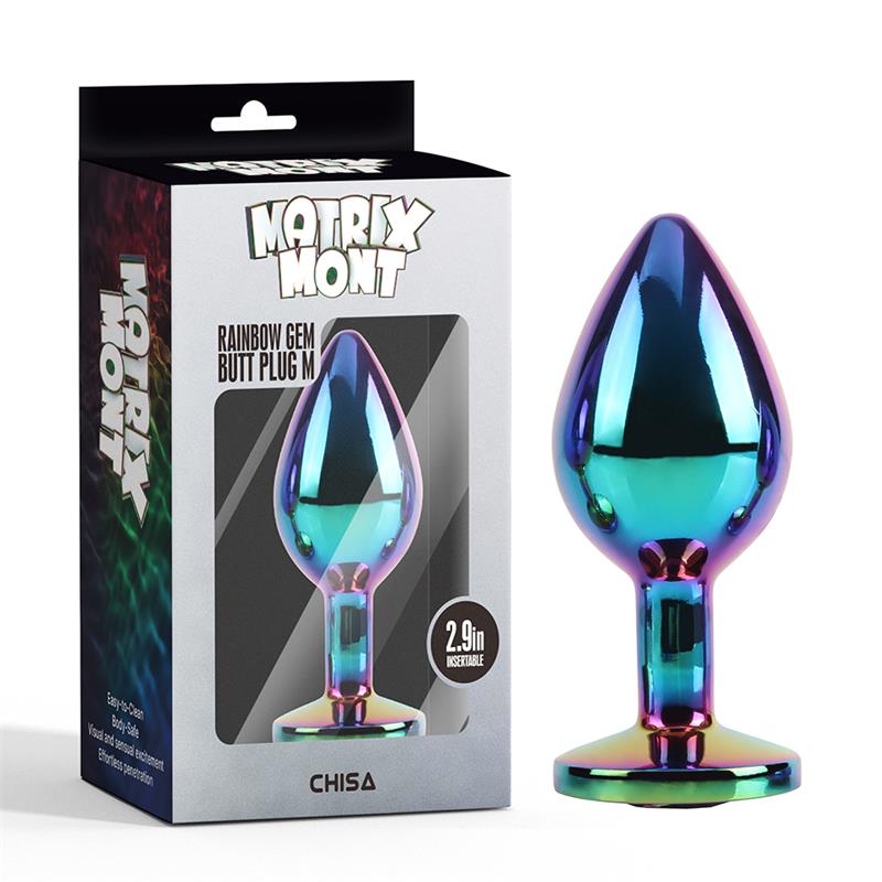 Rainbow Gem Plug Anal con Joya en la Base Talla M - Imagen 5