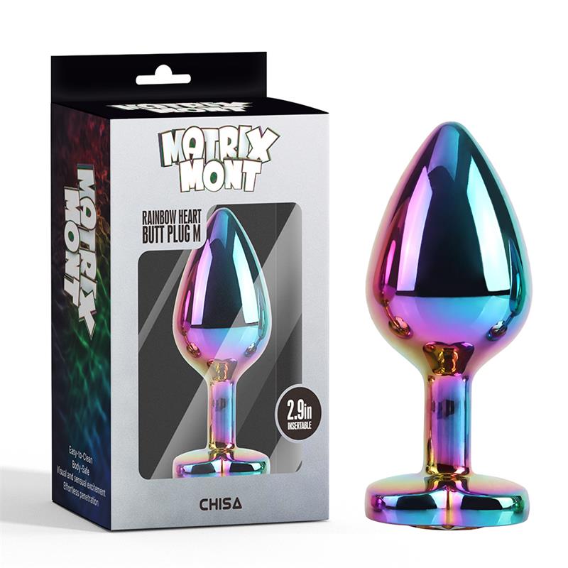 Rainbow Heart Plug Anal con Joya en la Base Talla M - Imagen 4